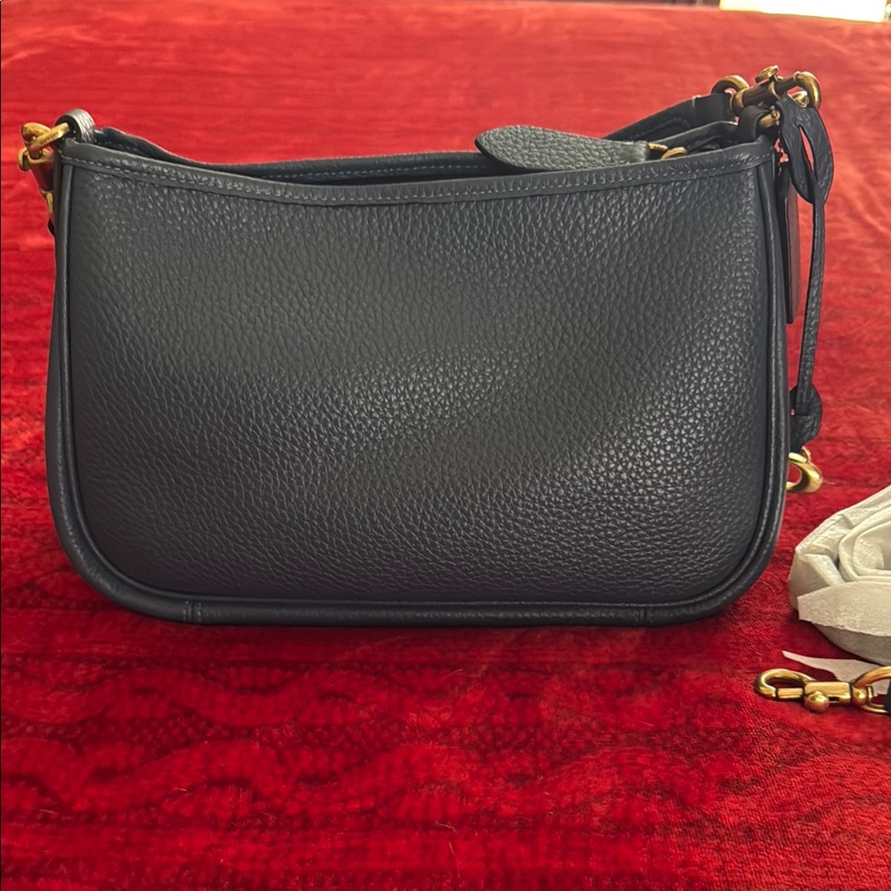 Coach Blue Shoulder Bag with Textured Leather and Medium Size